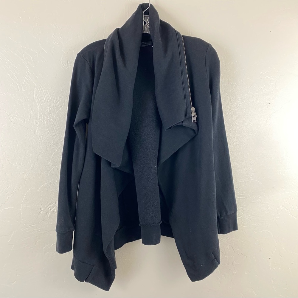 All Saints Size XS Charcoal Black Cape Zip-up Full Sleeve Cotton Knit Cardigan